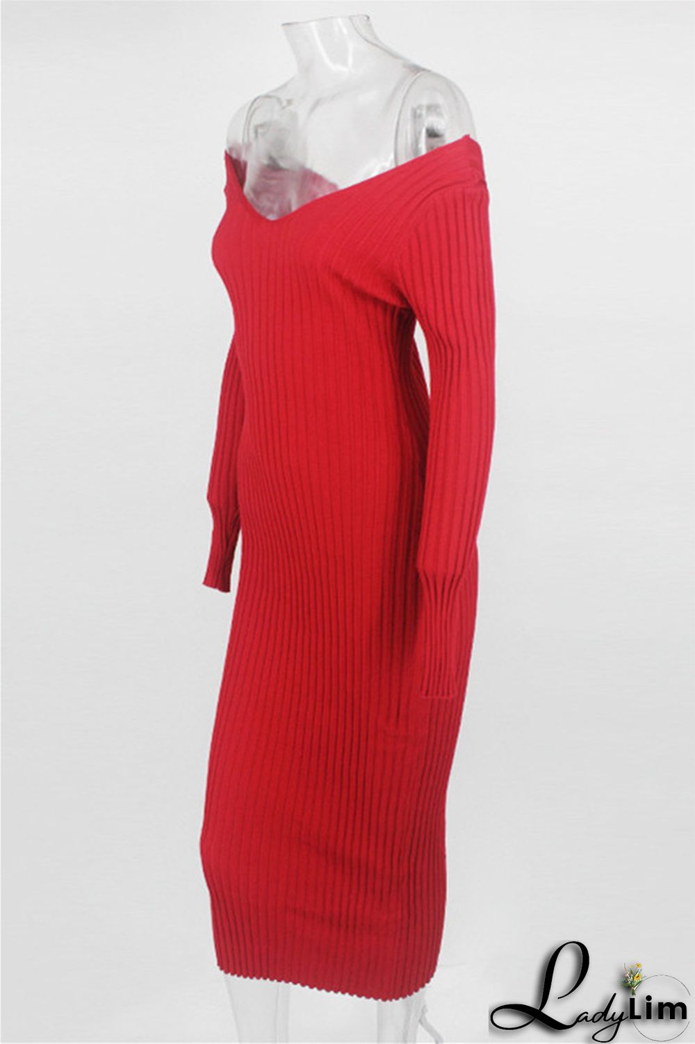 Black Fashion Casual Solid Basic V Neck Long Sleeve Dresses