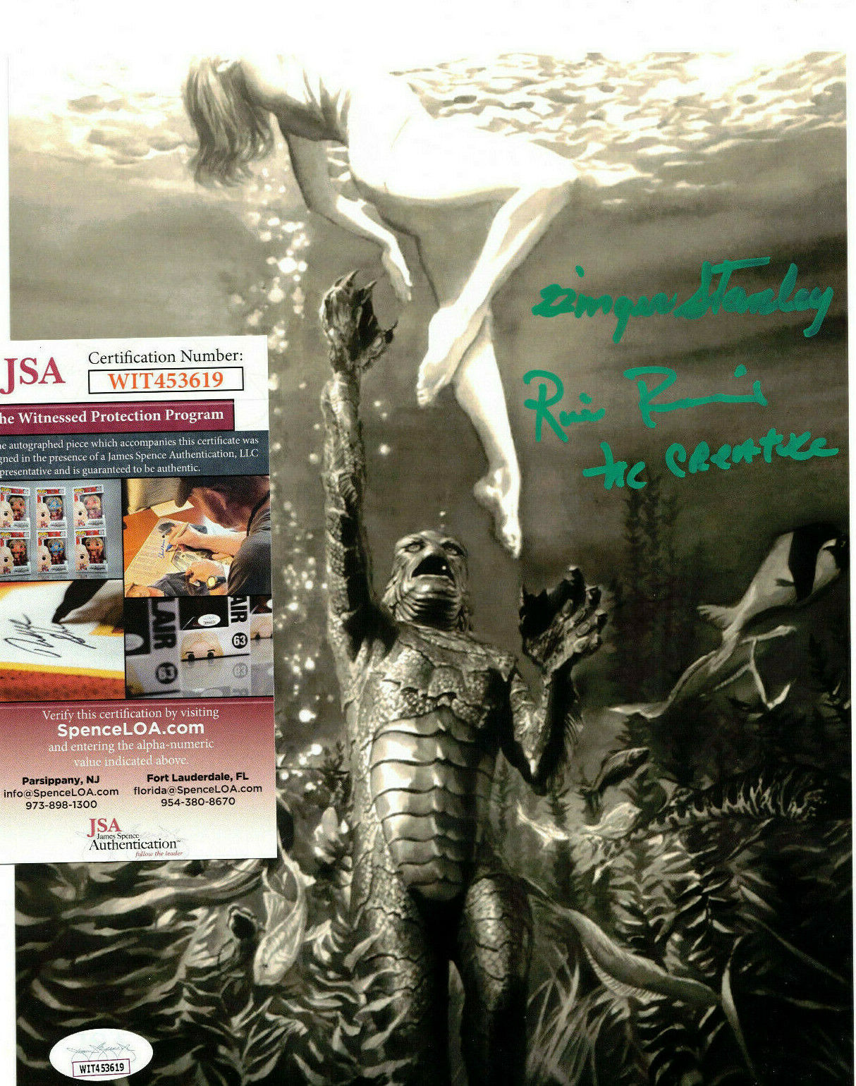 Ricou Browning, Ginger Stanley Signed 8x10 Photo Poster painting, Creature Black Lagoon, JSA COA