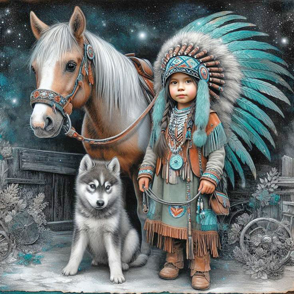 Indian Child 40*40cm(canvas) full round drill diamond painting