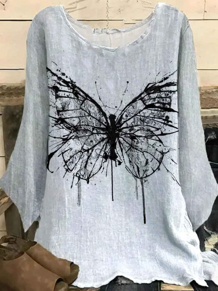 Women's Butterfly Art Printed Round Neck Half Sleeve T-Shirt