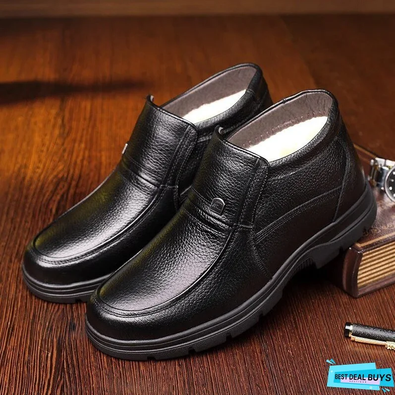 New Men's Leather Winter Boots White Sheepskin Boots Warm Casual Shoes Wool Blended Winter Boots Zapatos De Hombre