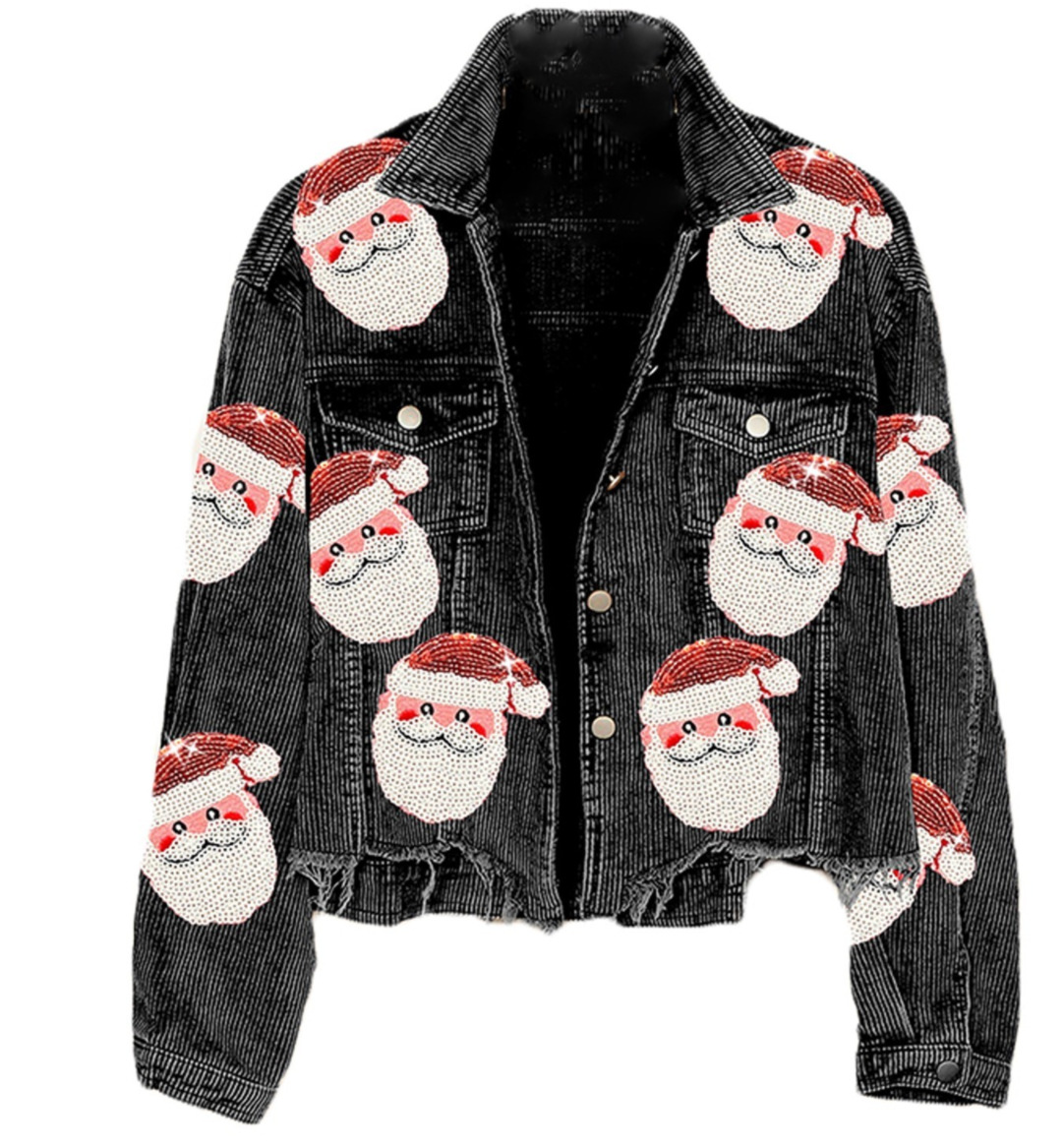Mature Women's Corduroy Rugby Sequined Jacket