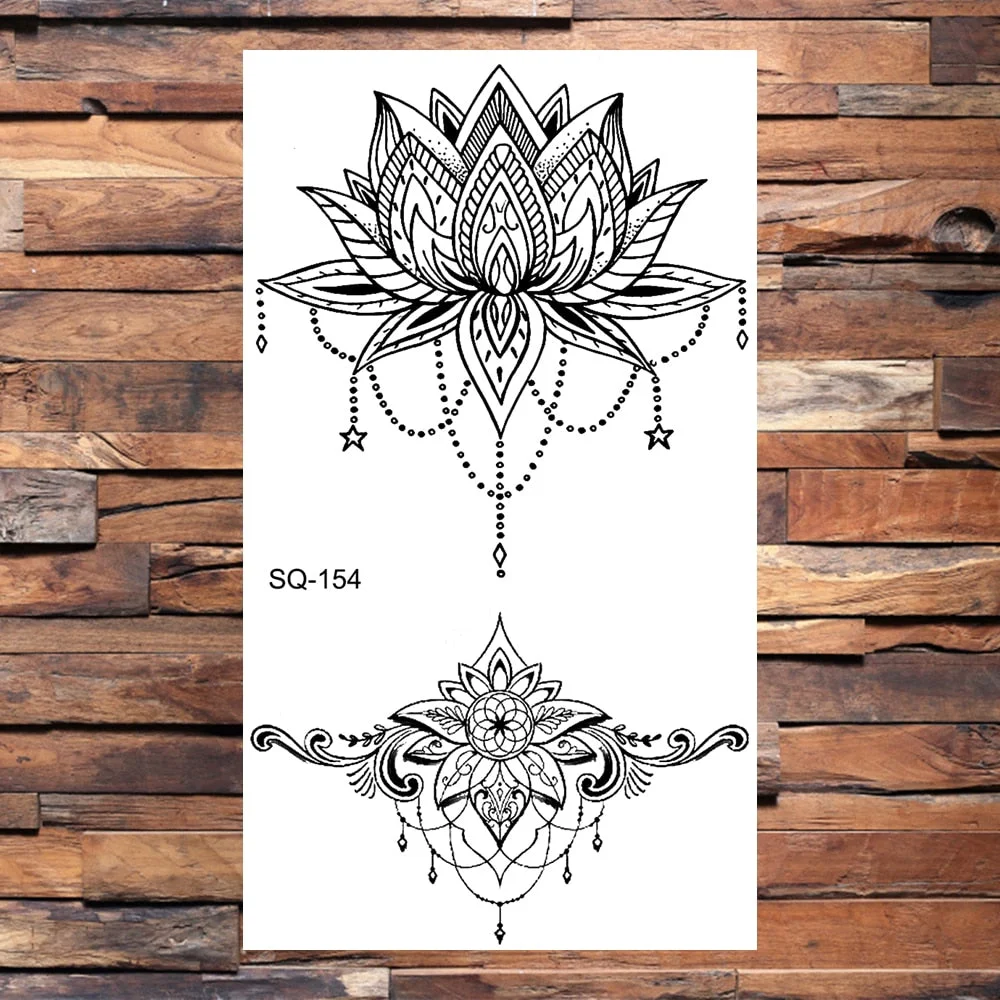 Crown Temporary Tattoos For Women Men Realistic Cross Sword Angel Wings Thorns Fake Tattoo Sticker Body Waterproof Tatoos Black