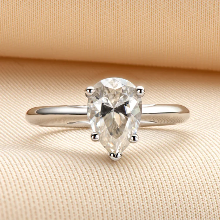 Classic Solitaire Pear Moissanite Diamond Ring