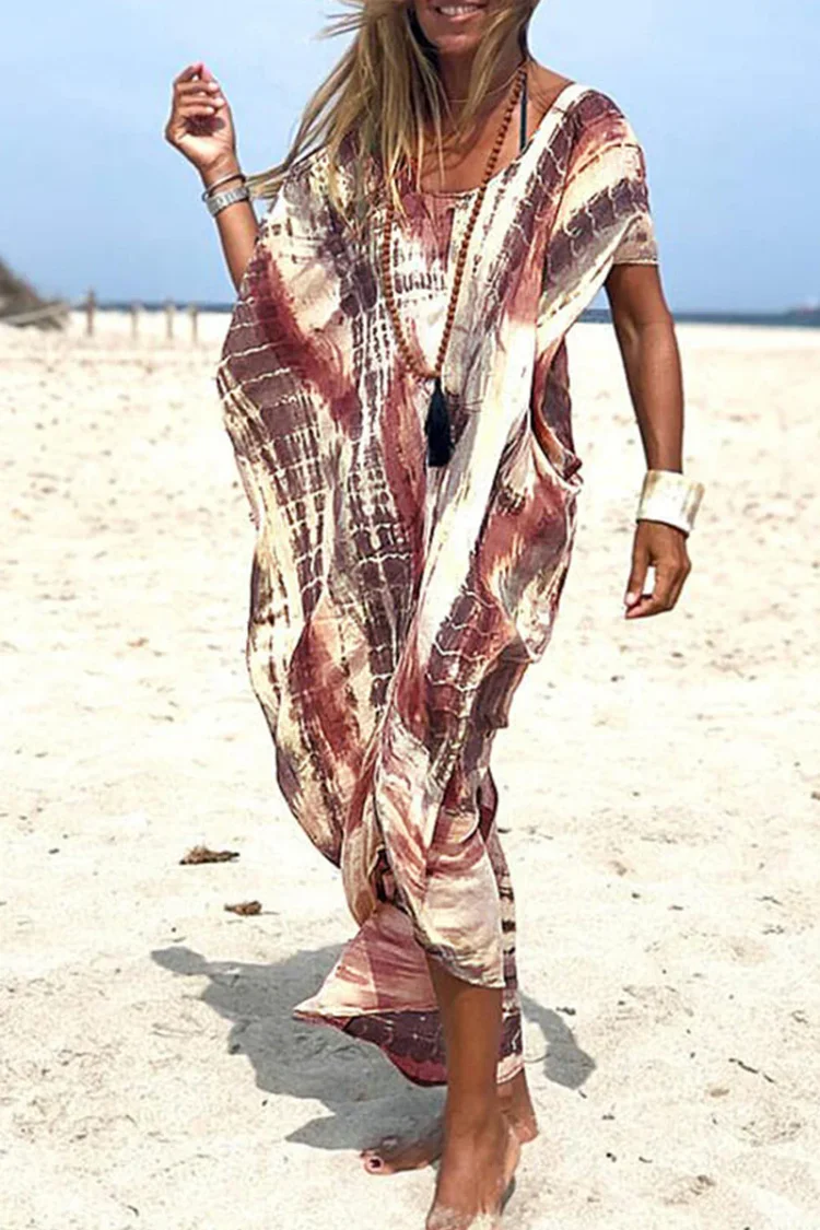 Casual  Vacation Tie Dye O Neck Dresses