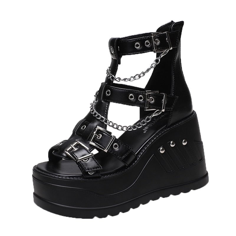 Female Stylish Gothic Zipper High Wedges Sandals Summer Platform Punk Street women's Sandals Fish Mouth Shoes Woman