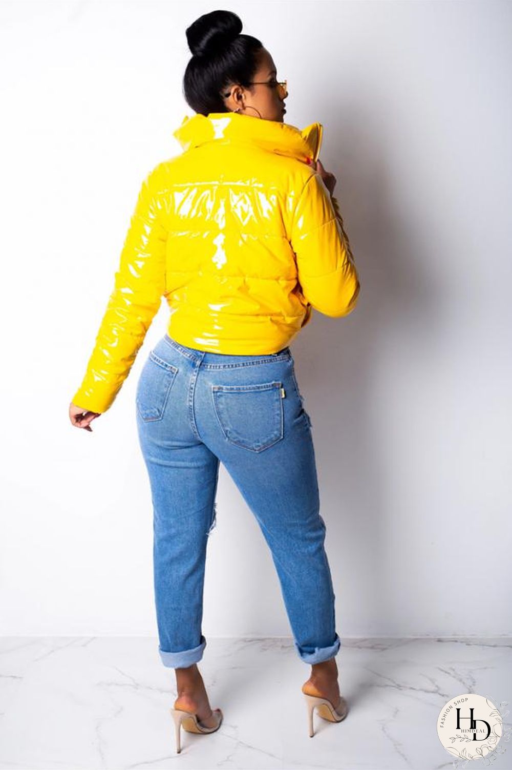 Red Turndown Collar Solid PU Long Sleeve