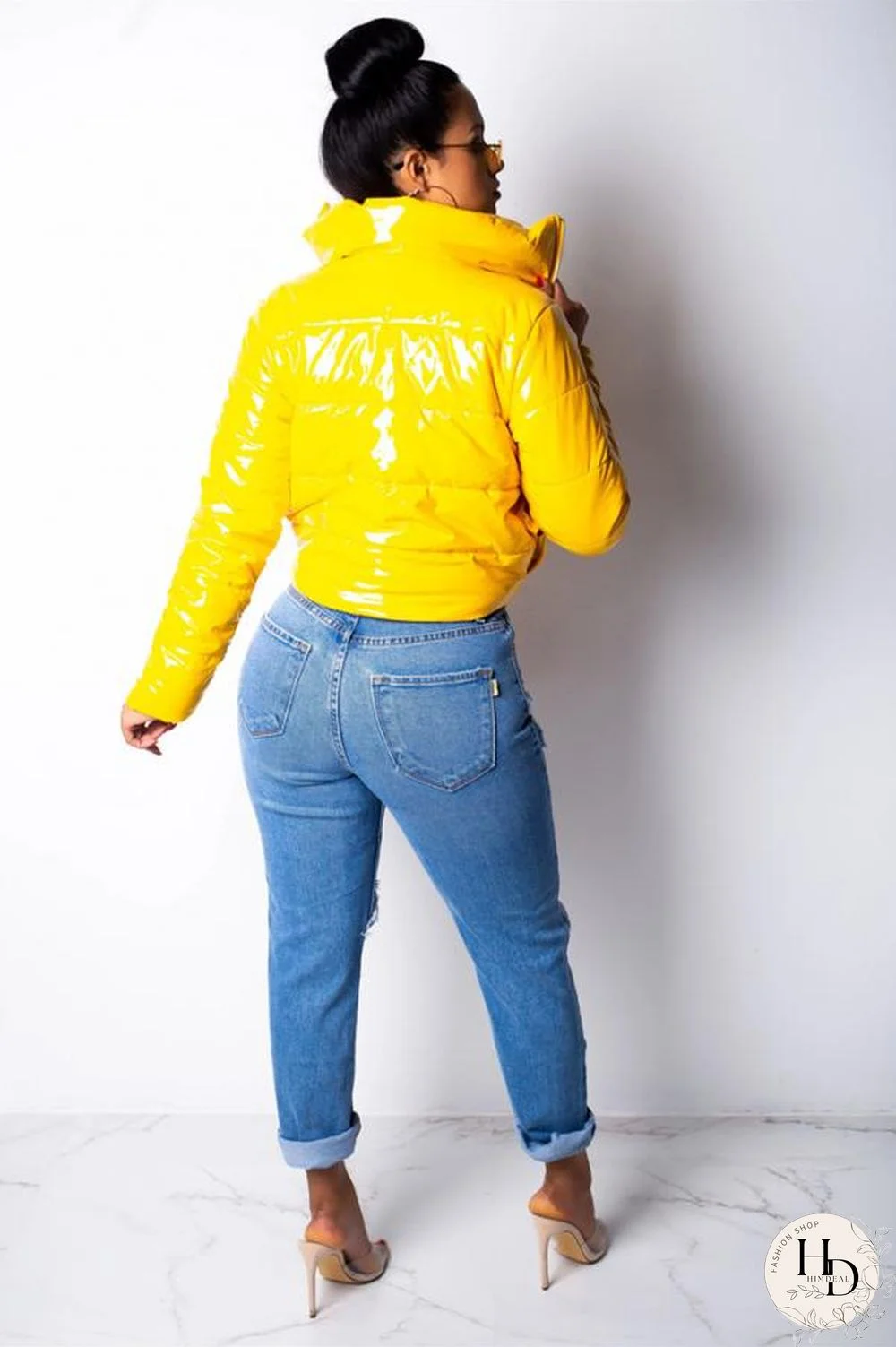 Red Turndown Collar Solid PU Long Sleeve