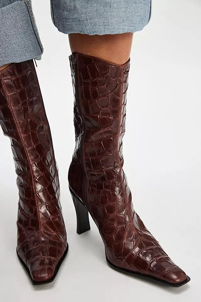 Sweet Talker Snip Toe Boots- Brown Croco