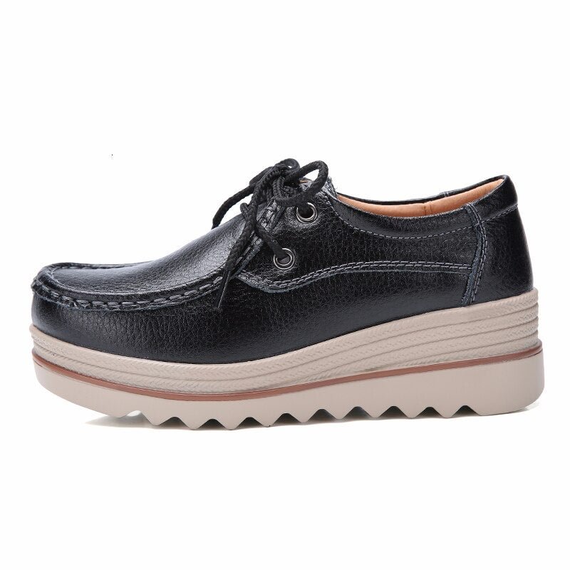Women's Leather Shoes Increased 5cm New Vintage Non-Slip Simple Temperament  fashion Platform Platform shoes High Quality Casual