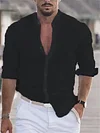 Men's Shirt Linen Shirt Solid Color Plain Collar Maroon Black White Pink Army Green Street Daily Long Sleeve Clothing Apparel Fashion Lightweight Casual Comfortable