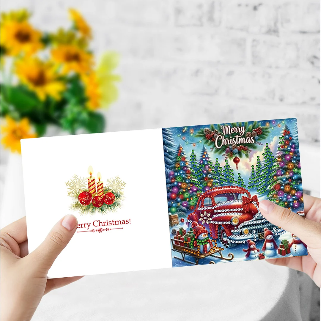 6pcs DIY Christmas Scenery DIY Diamond Painting Greeting Card for Friends Family Gift【With White Envelope】