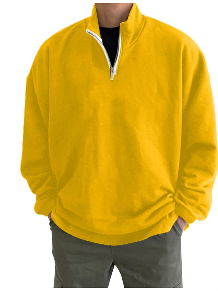 Sports Padded Pullover Loose Solid Color Sweatshirt Green Retro Sweatshirt Men's Zipper Standing Collar Hoodless Jacket