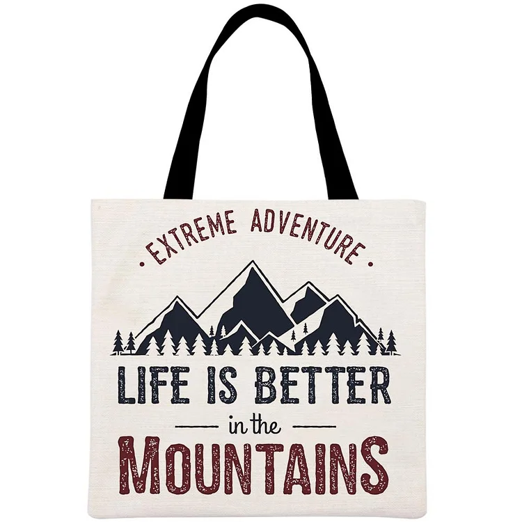 Life Is Better In The Mountanins Printed Linen Bag-Annaletters