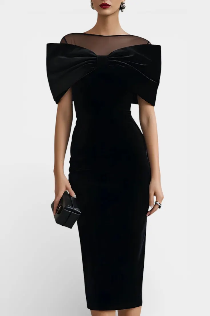 Sculptural Bow Velvet Midi Dress