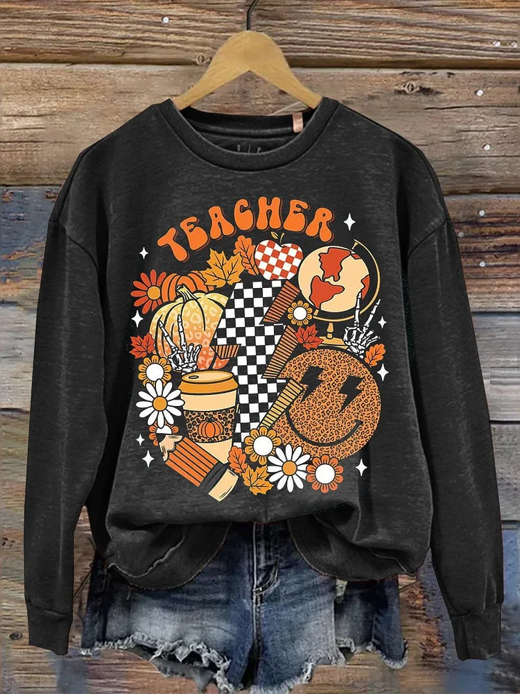 Retro Fall Vibes Teacher Casual Sweatshirt