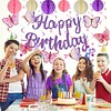 Birthday Decorations, NO DIY, Pre-Strung Happy Birthday Banner with Honeycomb Balls, Hanging Swirls, Circle Dots Garland, Happy Birthday Party Decorations for Women Men Boys Girls (Purple)