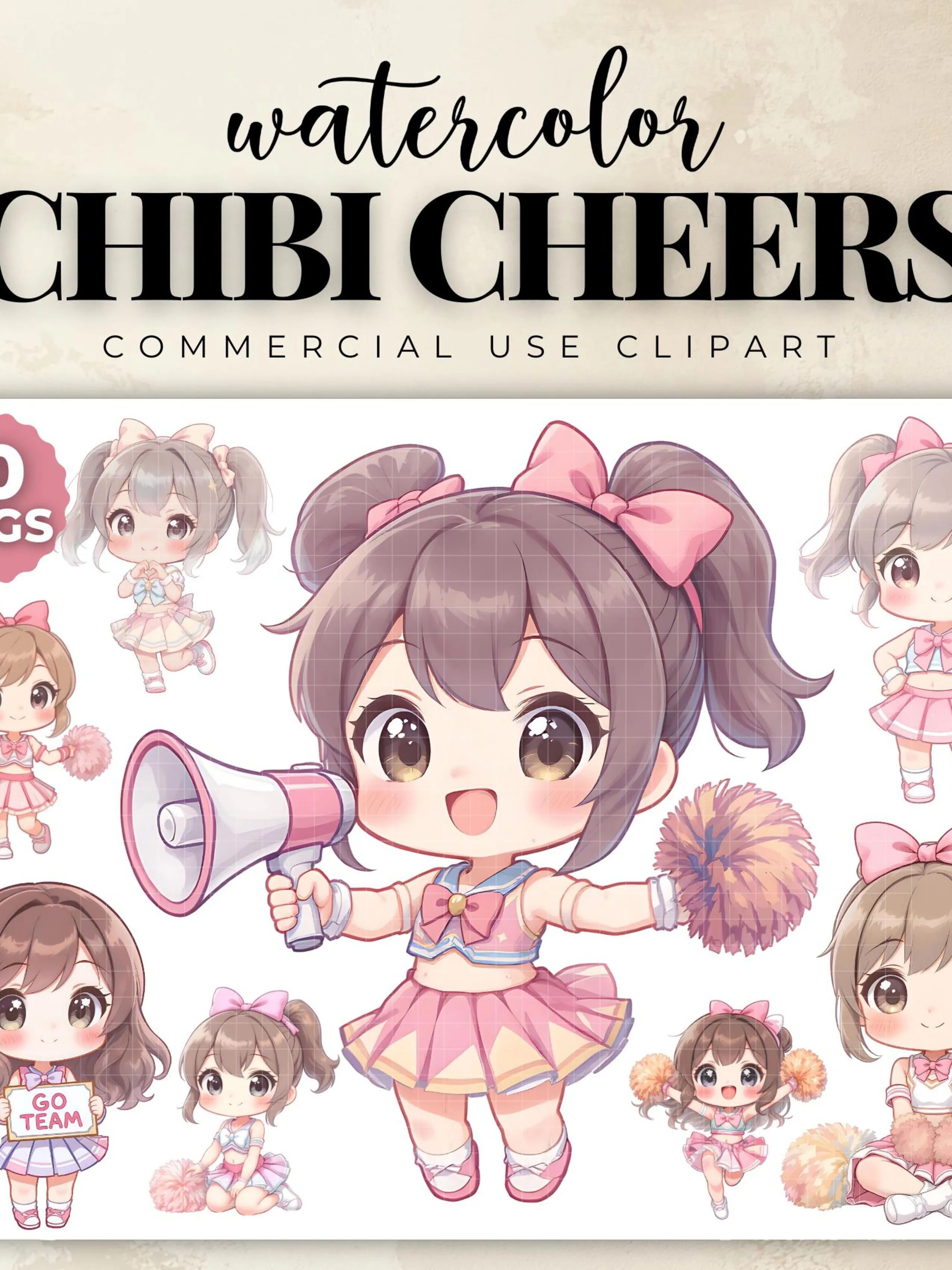 Chibi Cheerleader Clipart: Kawaii Cheer Poses, PNG (Digital Download ...