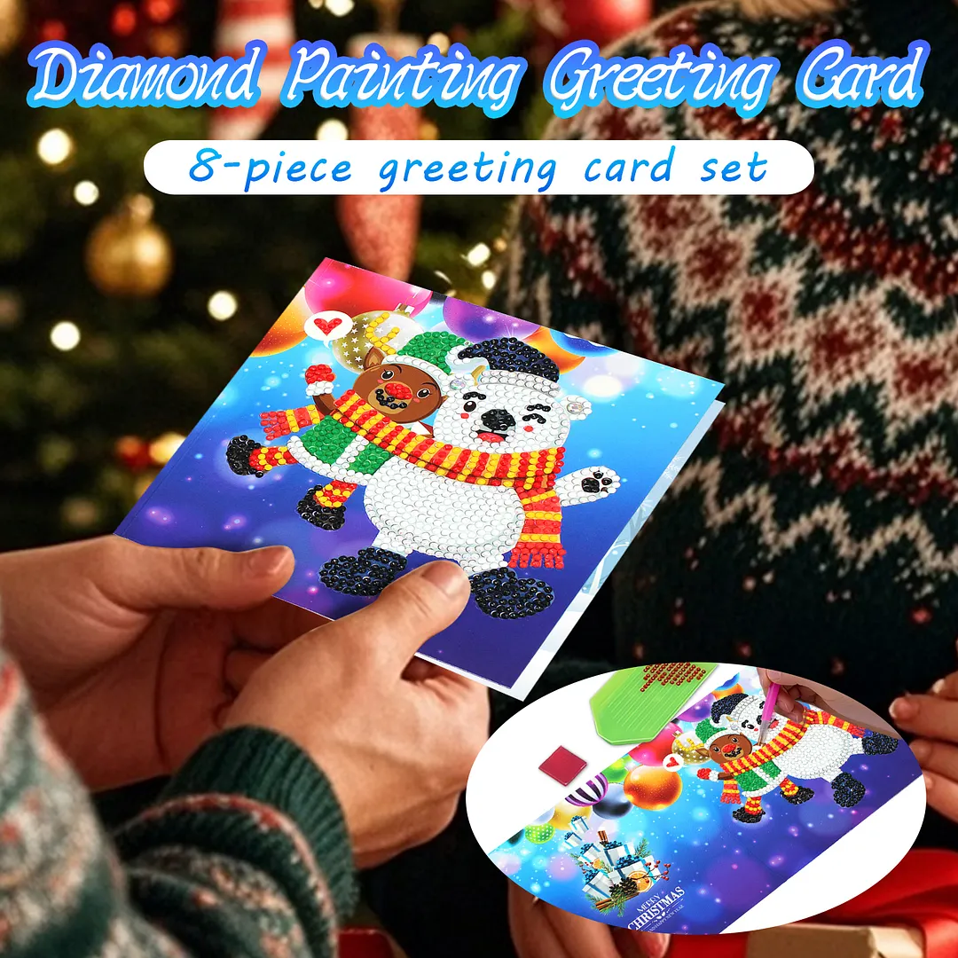 8PCS Winter Animals DIY Diamond Painting Greeting Card Kits with Envelopes Diamond Art Greeting Cards Diamond Art Cards Kits for Adults DIY Crafts Family Friend Gifts
