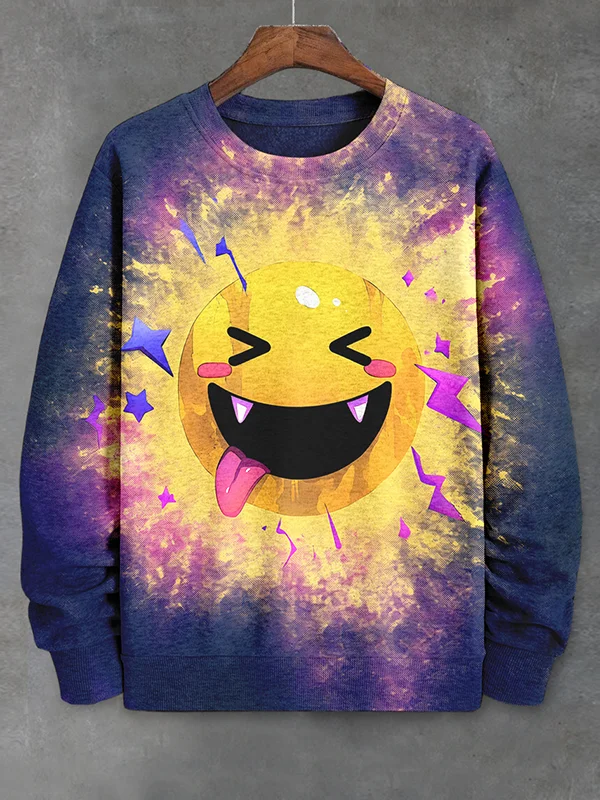 Men's Cute Smiling Emoji Art Print Casual Long Sleeve Sweatshirt
