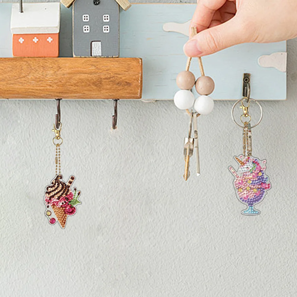 6Pcs Double Sided Special Shaped Ice Cream Diamond Painting Keychain for Adults