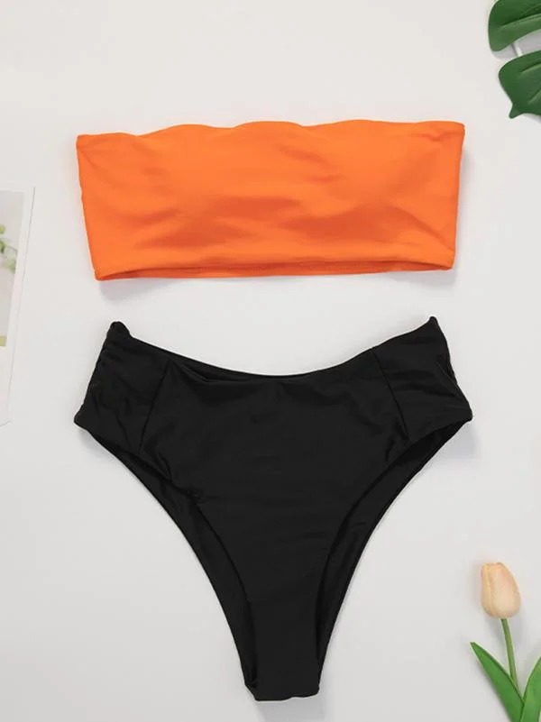 Clashing Colors Strapless Split Bikini Swimsuit