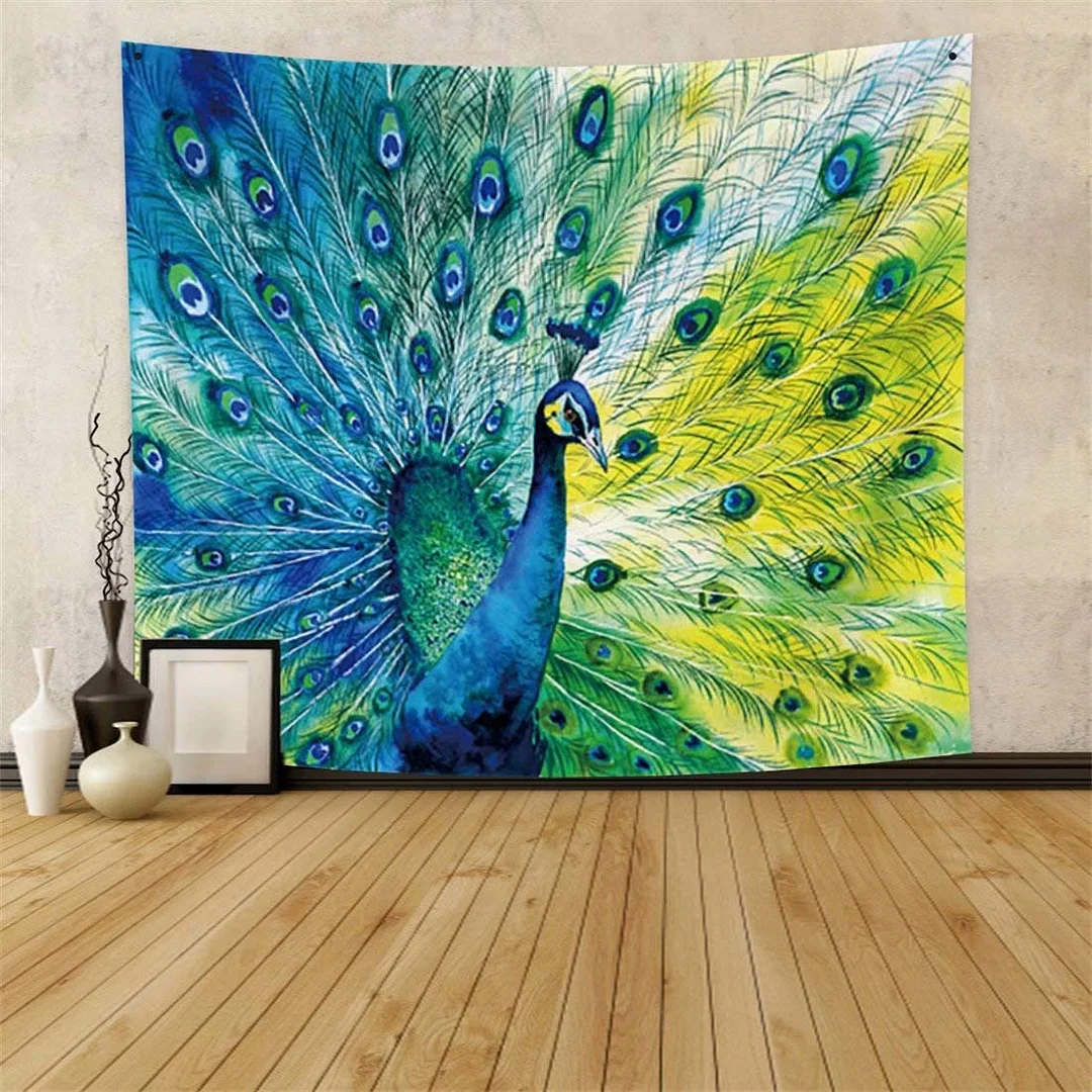 Sdrawing Forest Bird Peacock Couple Tapestry Home Bedroom Living Room Background Wall Decoration