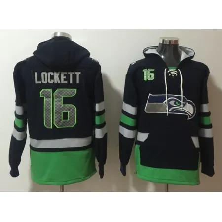 Men's Seattle Seahawks #16 Tyler Lockett Black/Green Ageless Must-Have Lace-Up Pullover Hoodie