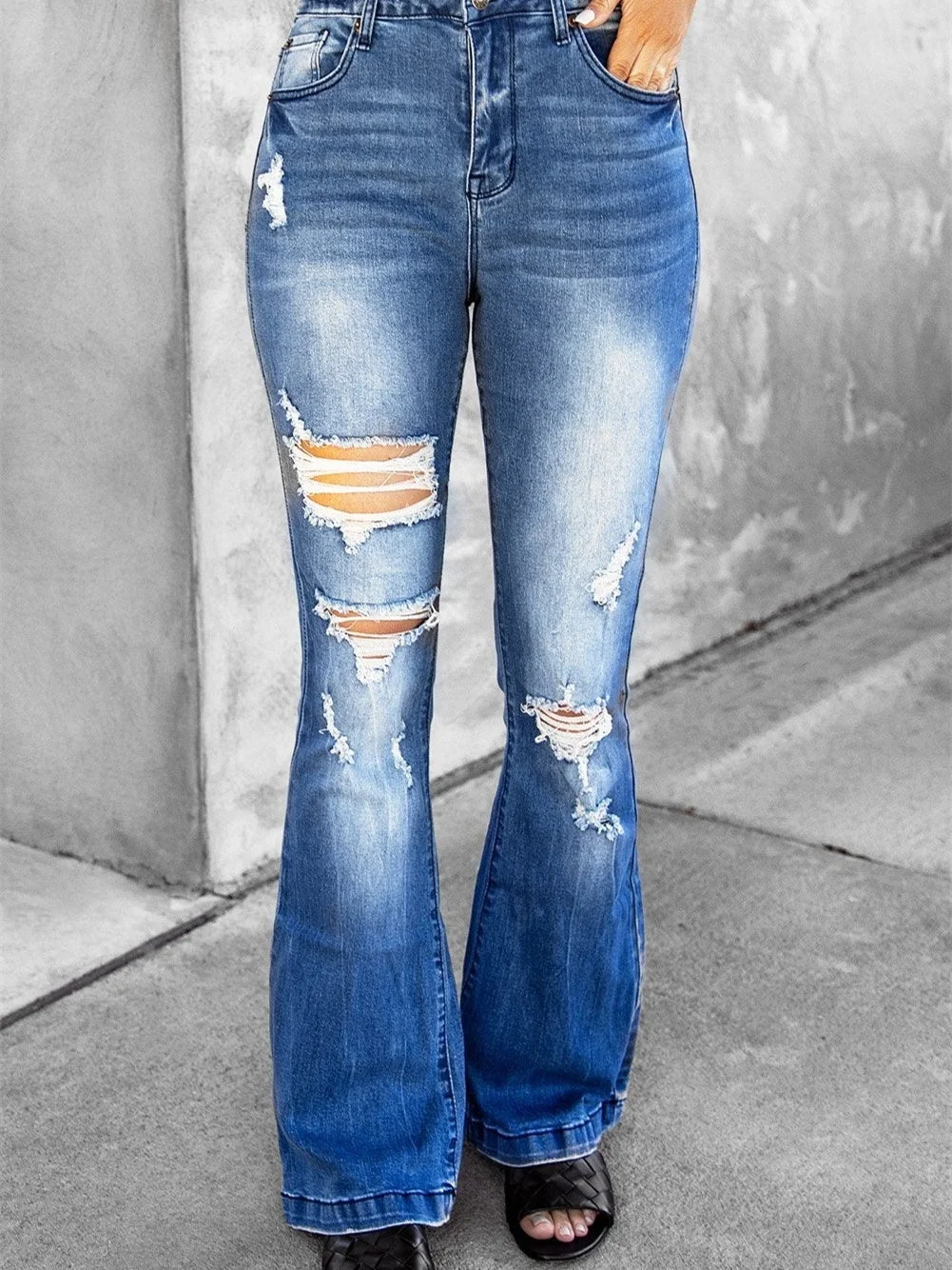 Women's High Waist Distressed Flare Jeans