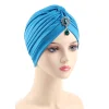 Plain Colors Pleated Knot Hat Rhinestone Pendant Cap