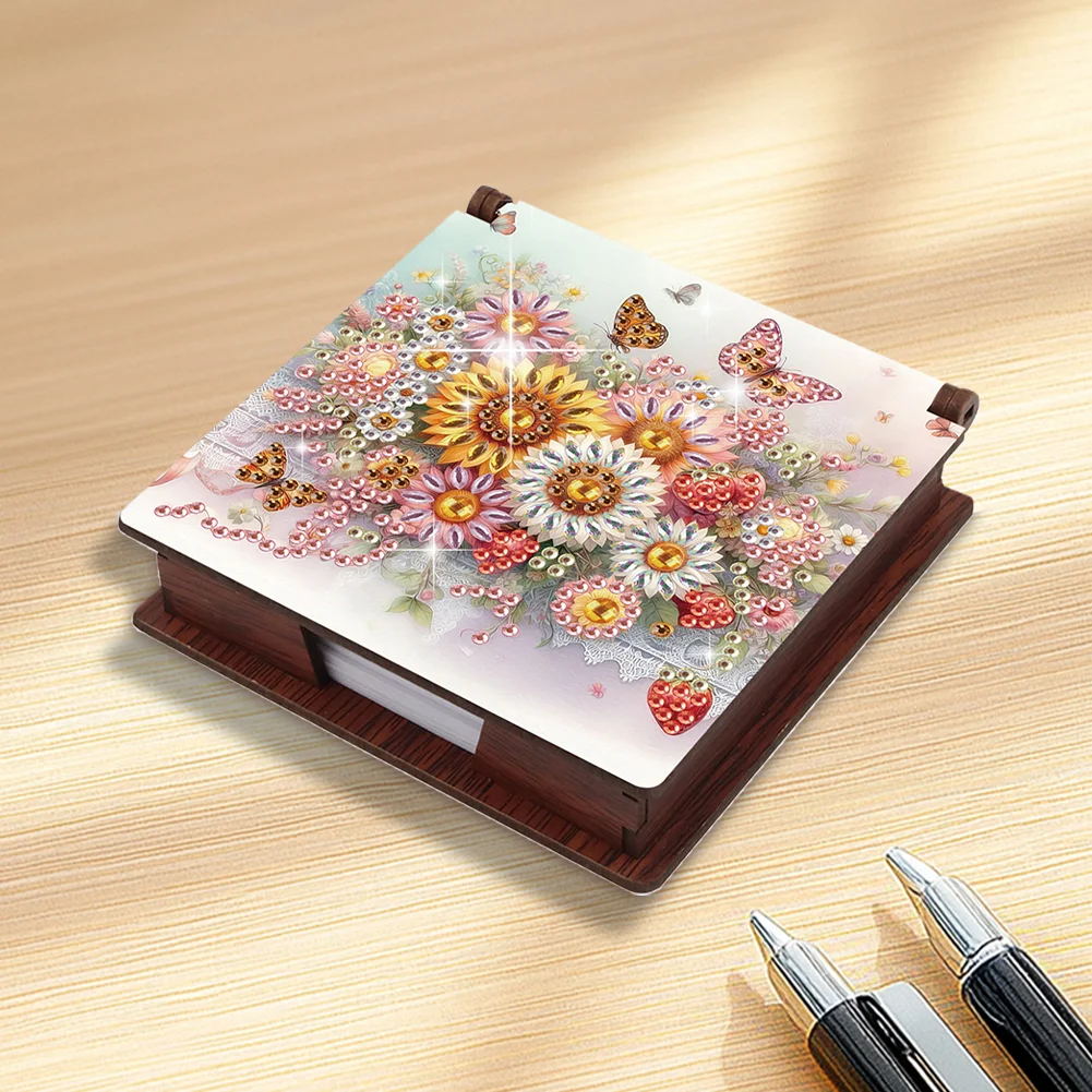1pc Flower Pattern DIY Diamond Painting Note Box with 160 Sheets Desktop Decor