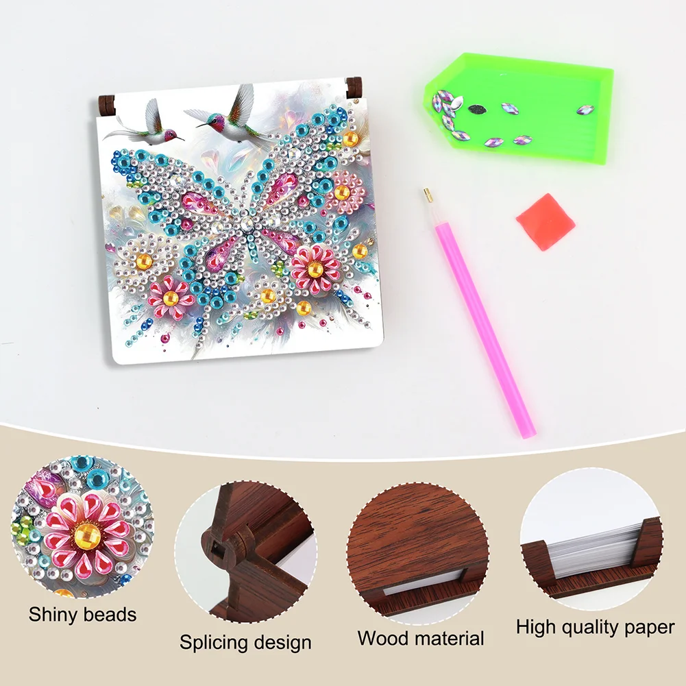 Wood Hummingbird Butterfly Diamond Painting Memo Pad Holder Mosaic Kit for Home