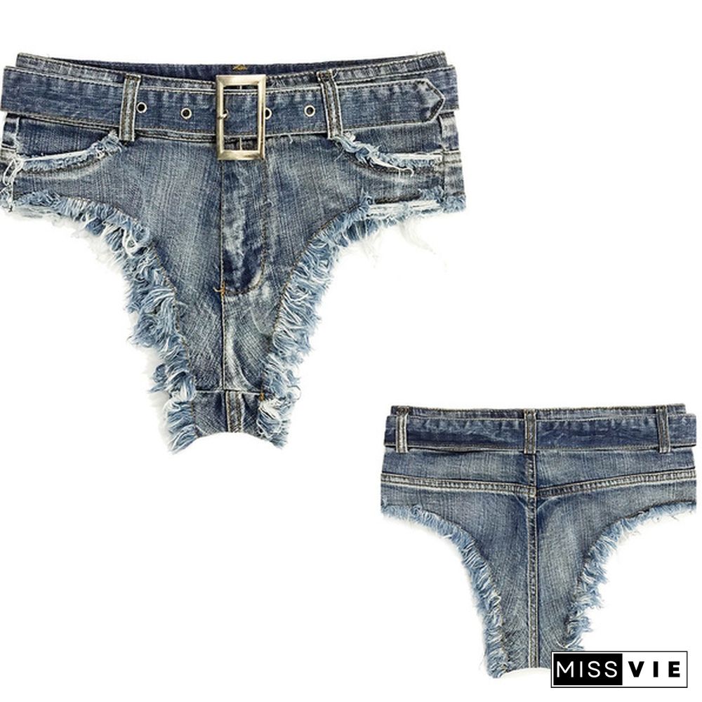 Women High Waist Blue Denim Shorts Hot Pants Worn Out Summer Cut Off Short Jeans