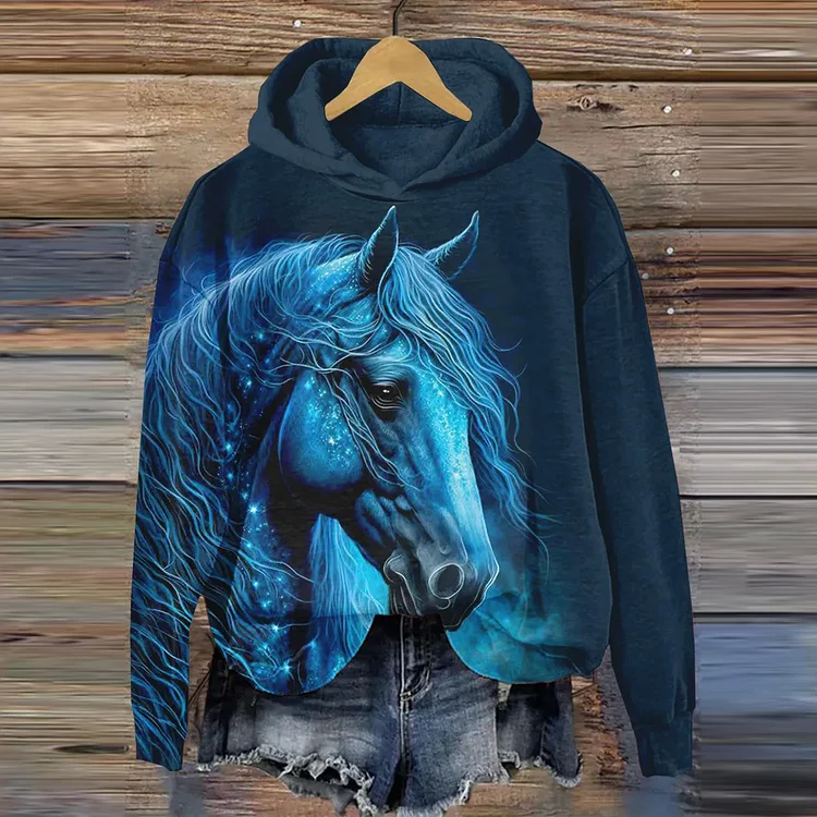 VChics Horse Print Long Sleeve Hoodie