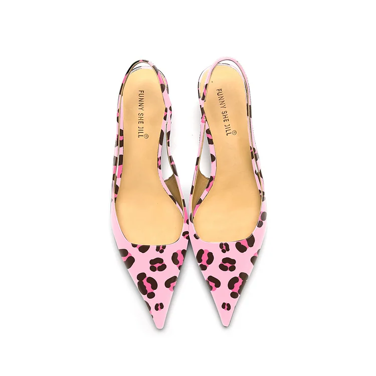 Leopard Print Patent Leather Kitten Heel Slingback Dress Shoes |FSJ Shoes