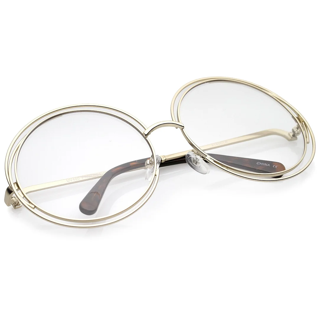 Women's Oversize Wire Frame Clear Lens Round Eyeglasses 62mm