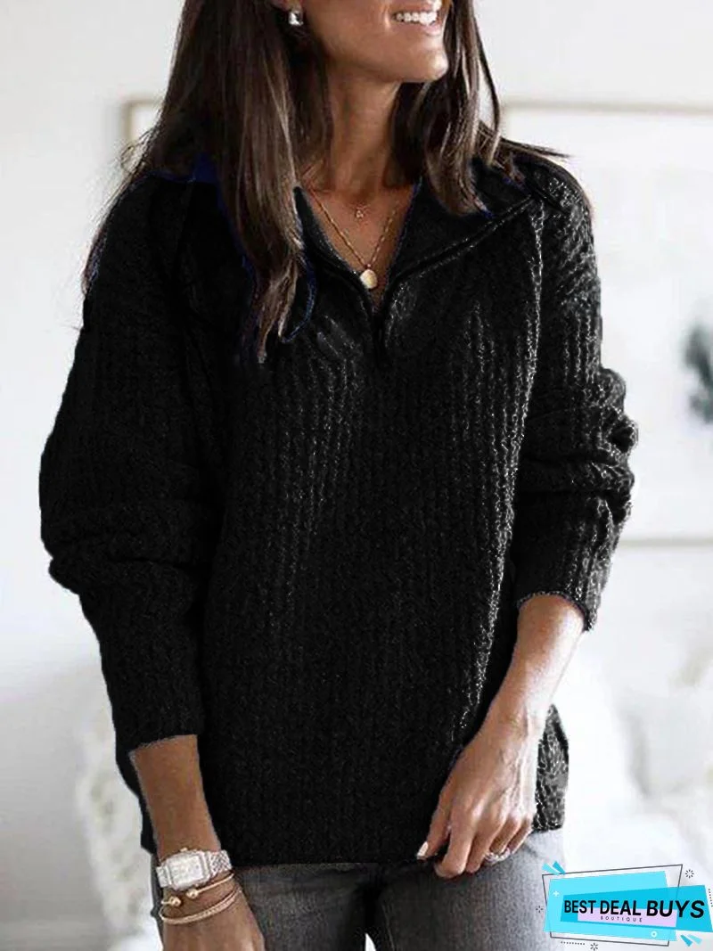 V Neck Long Sleeve Knitted Casual Hoodie Sweaters