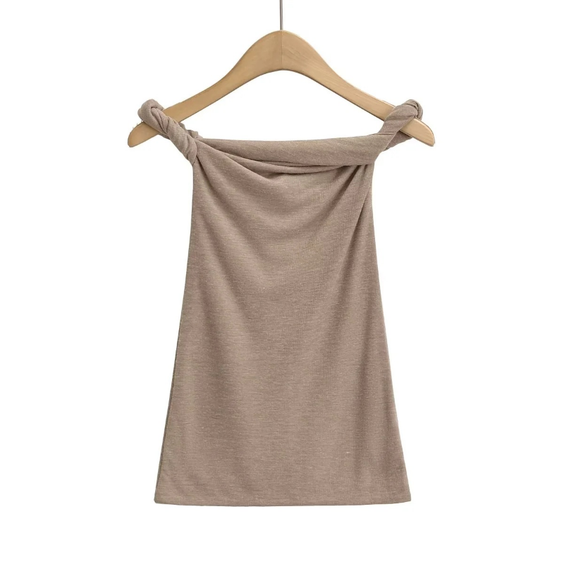 Ootddress Twist Off-Shoulder Slim T-shirt Solid Patchwork Elegant Backless Women's Top Y2k Top Pleated Casual Strapless Pullover Tee