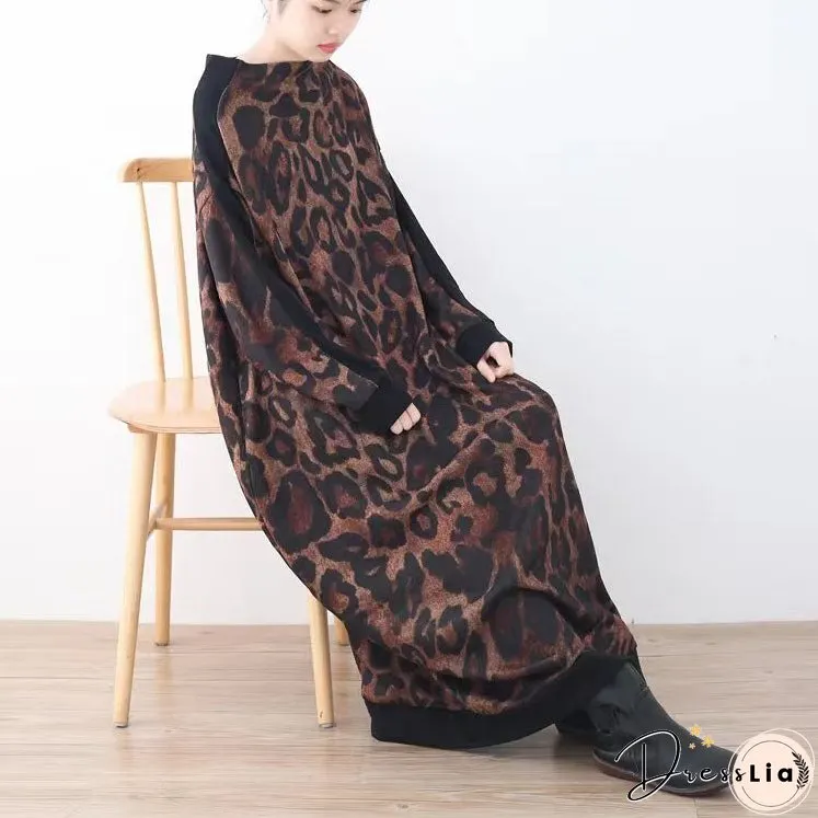 Vintage Khaki Knit Dresses Trendy Plus Size Patchwork Winter Dress