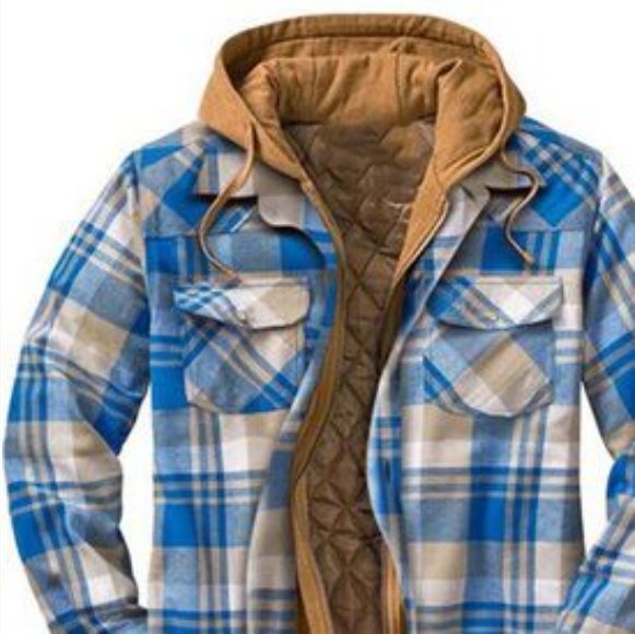 Christmas 2022 Men's Checkered Textured Winter Thick Hooded Jacket