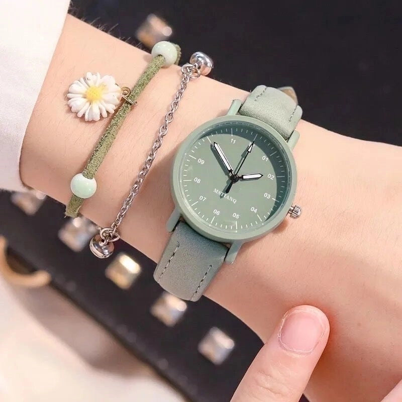 Vintage Style Solid Color Buckle Quartz Women's Watches
