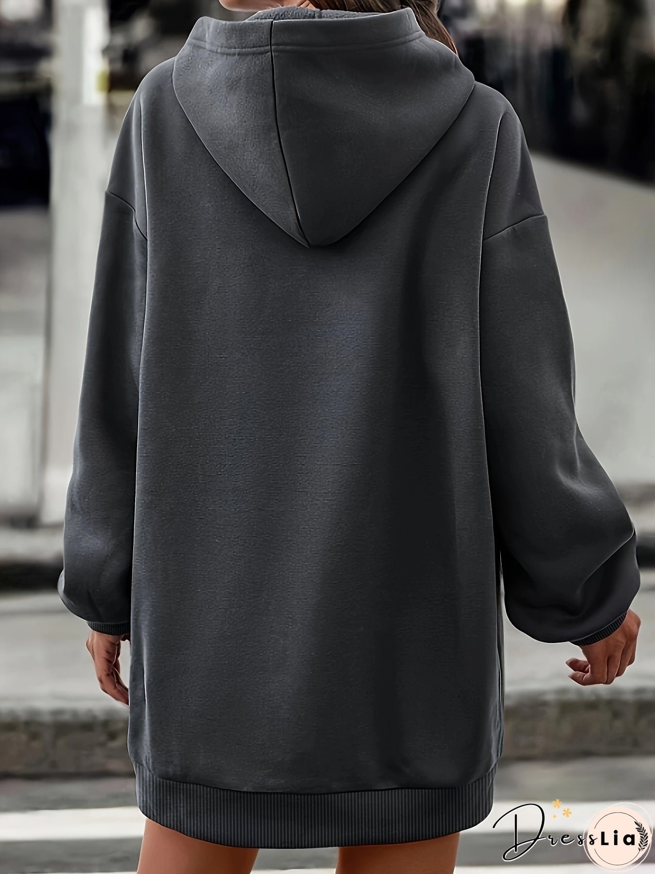 xieyinshe Letter Print Simple Hoodie, Casual Long Sleeve Drop Shoulder Hoodie, Women's Clothing