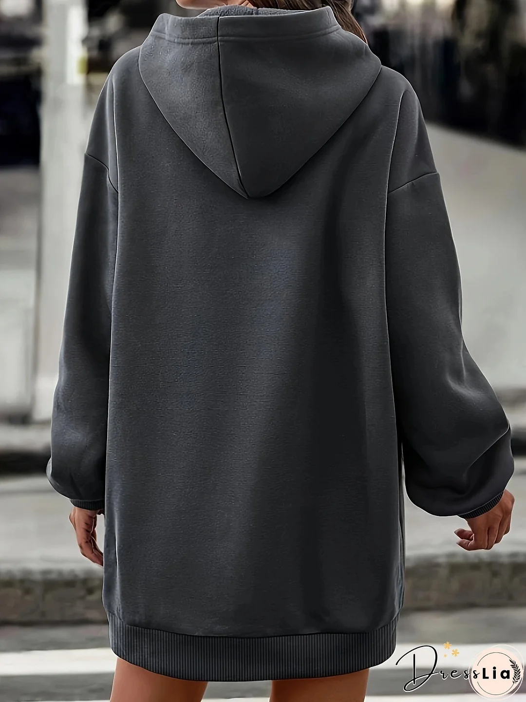 xieyinshe Letter Print Simple Hoodie, Casual Long Sleeve Drop Shoulder Hoodie, Women's Clothing