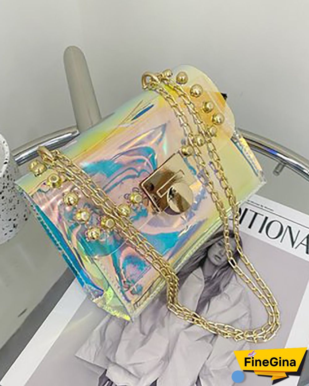 Colorful Clear Rivet Decor Square Bag