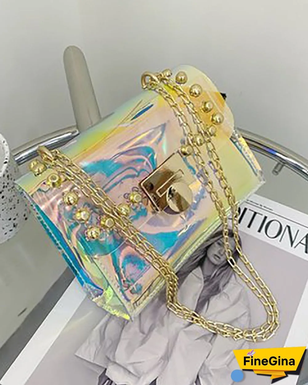 Colorful Clear Rivet Decor Square Bag