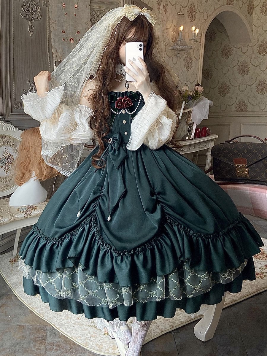 Lolita Dress Ruffles and Bows Classical Sleeveless Summer Lolita Jumper Skirt Novameme