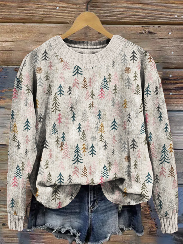 Christmas Trees Graphic Crew Neck Cozy Sweater wearshes