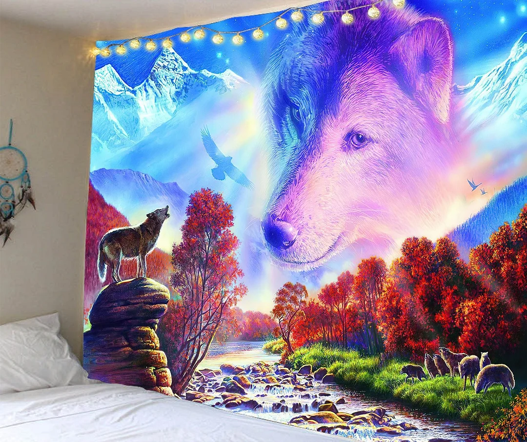 India Manada Wall Hanging Tapestry 3D Printed Animal Natural Sofa Backgound Wall Tapestries Bohemian Wolf Tiger Lion House Decor