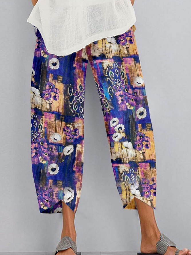 Cotton-blend Casual Printed Pants