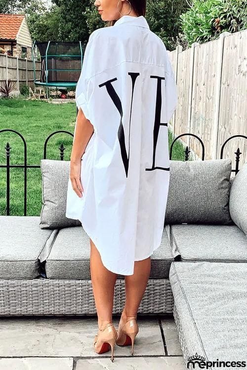 Letter Print Shirt Mini Dress